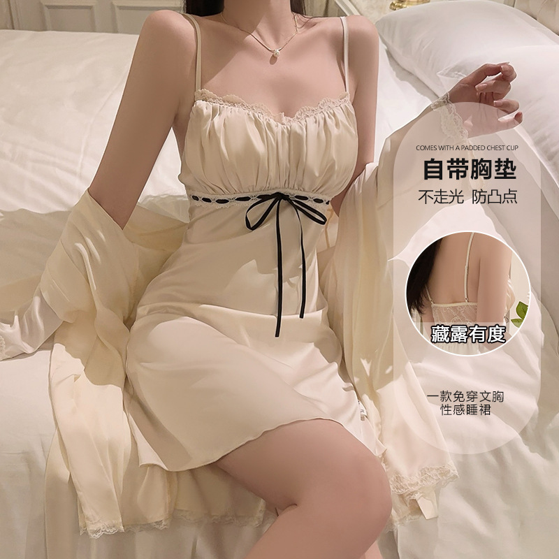 Guiruo Brand Light Luxury Plus Chest Padded Underwear Sweet Lace Sexy Pleated Nightdress Gown Home suit W4840 Guiruo Brand Light Luxury Plus Chest Padded Underwear Sweet Lace Sexy Pleated Nightdress Gown Home suit W4840