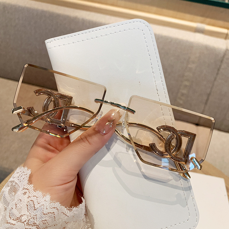 女性用のハイエンドのフレームレスエッジカットサングラス、新しいスタイルのクロスボーダービッグブランド、ハイエンドのメタルサングラス、ファッション用のサンシェード|undefined