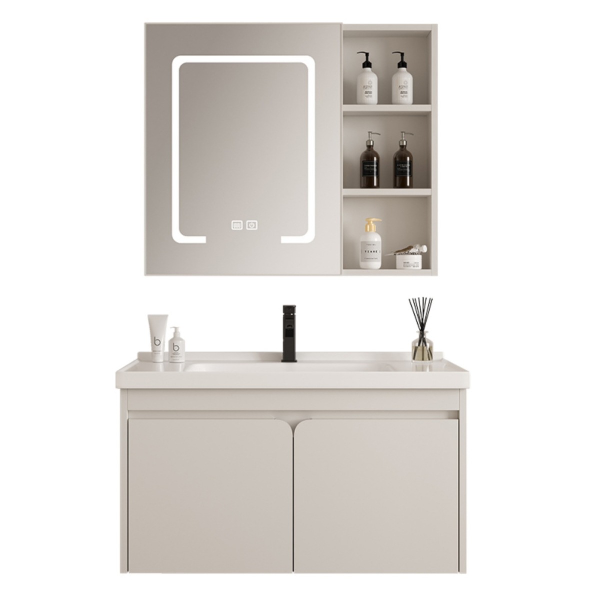 Baño de acero inoxidable tipo pared gabinete de baño combinado integral cerámica lavabo de roca lavabo de mano lavabo de cara lavabo espejo gabinete