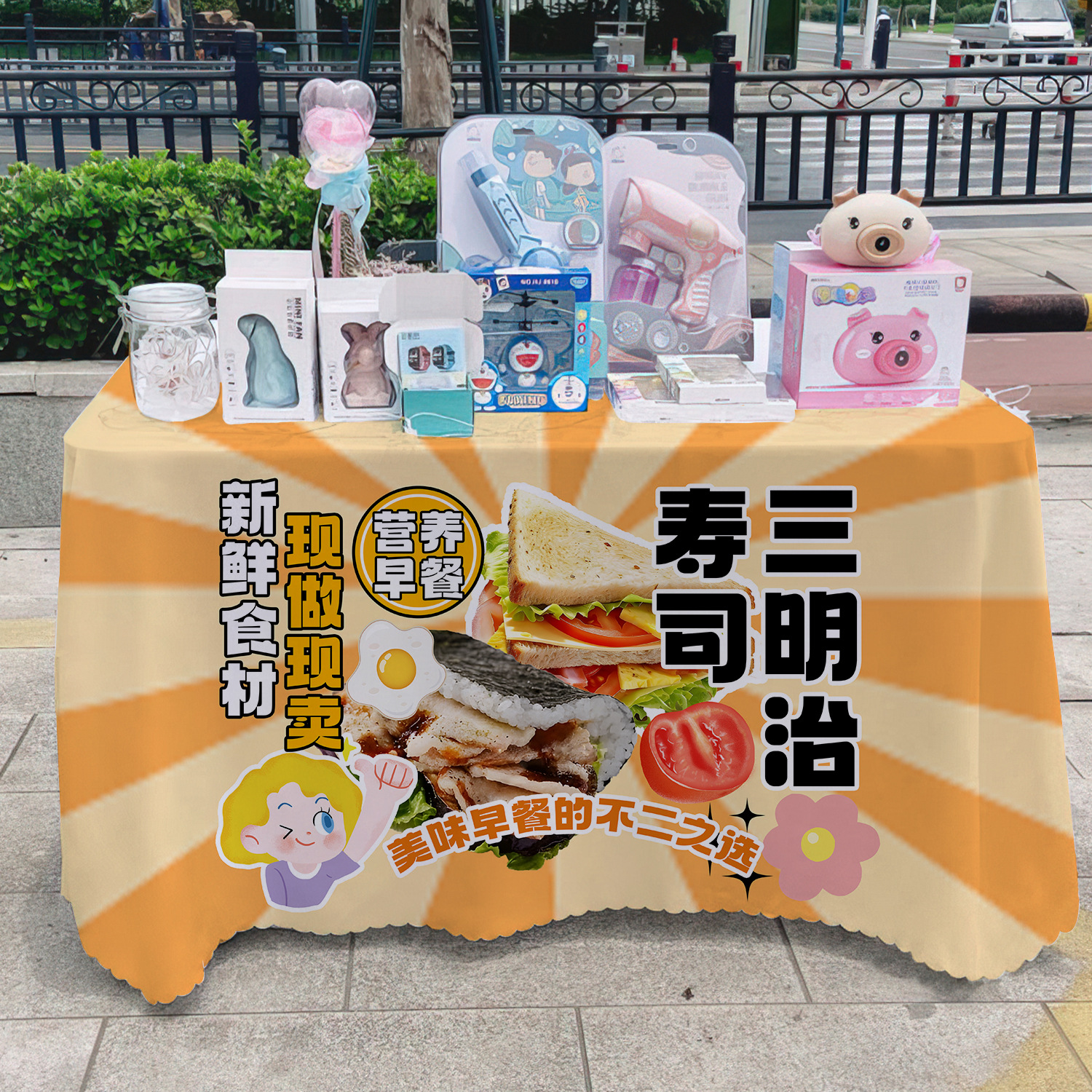 Sándwich de arroz toal de mesa publicitaria toal de mesa publicitaria de mercado nocturno toal de mesa de carro toal de mesa de carretera