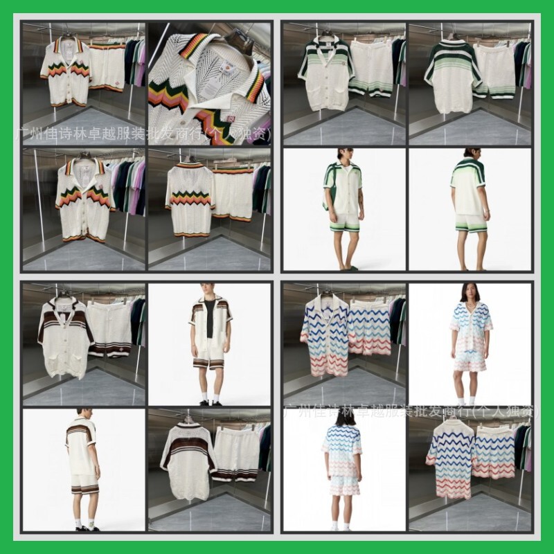 Casa Casablanca Same Style Export Knitwear Men's Summer Thin Jacquard Polo Cardigan Short-Sleeve Couple Set