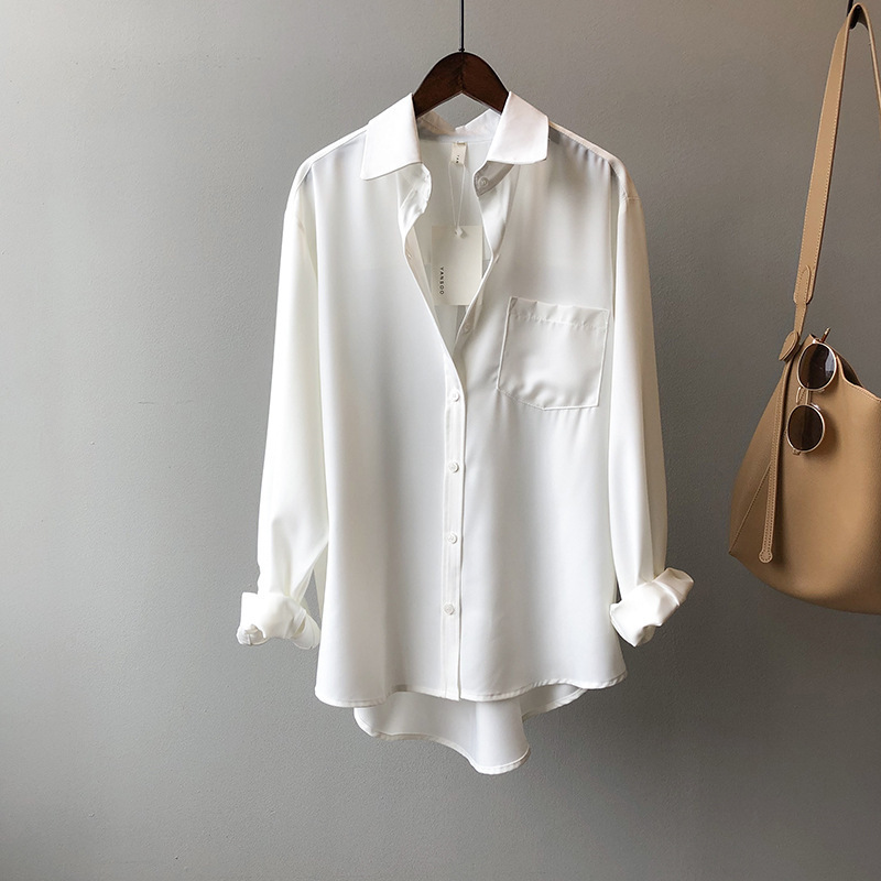 Women's Blouse Long Sleeved Solid Colour Lapel Shirt Elegant_voghion.com