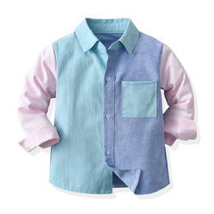 Cross-border children's clothing boy blue pink color collision long-sleeved shirt children spring and autumn long-sleeved shirt gentleman's outfit boy formal shirt