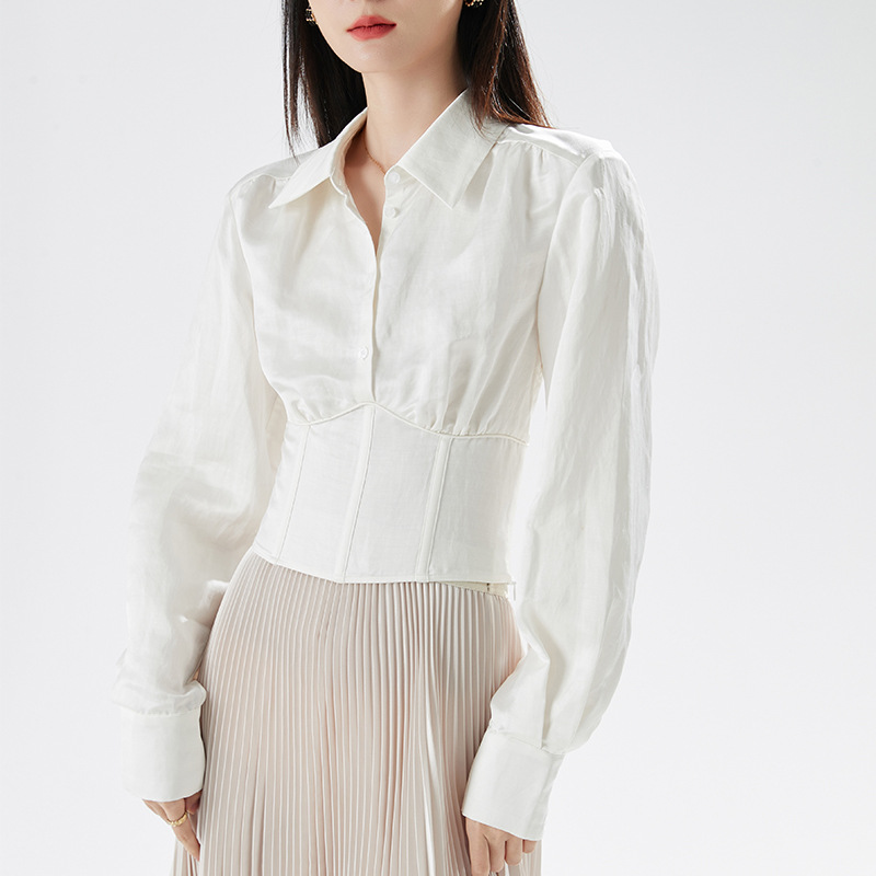 2023 Spring New Women's Silk Shirt Collar Long Sleeve Elegant Commuter Simple Fashion White Shirt