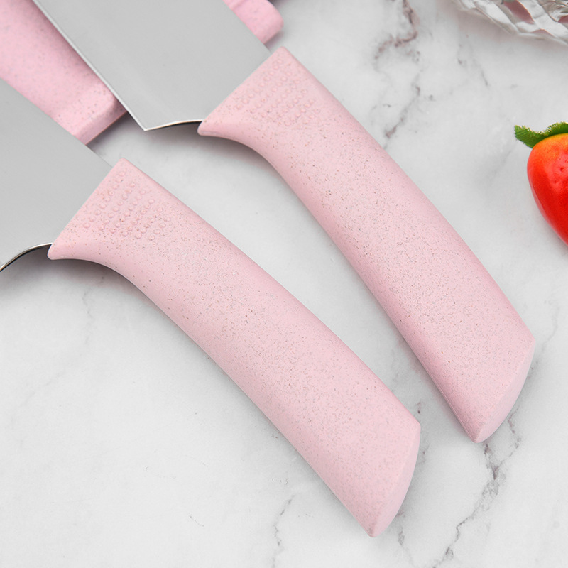 Lugar de fábrica al por mayor paja de trigo de acero inoxidable juego de seis piezas de cuchillo maleta con tabla de cortar juego de cuchillos de cocina caja de regalo