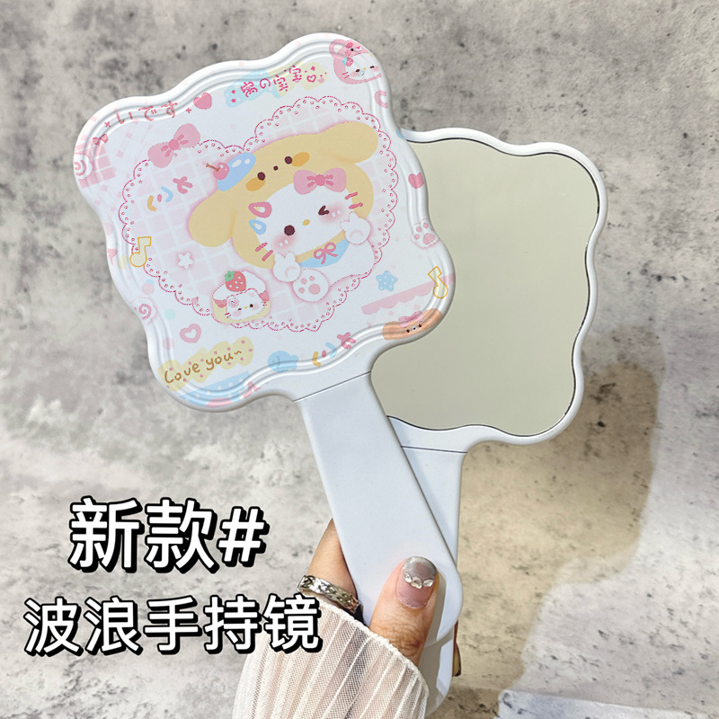 KT ベビーハンドルミラー コーム付き ハイエンドの便利な化粧鏡 新しいガーリーハート小型ミラー 手持ち化粧鏡|undefined