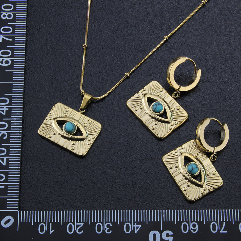 Simple Style Eye Titanium Steel Earrings Necklace Hollow Out Stainless Steel Necklaces