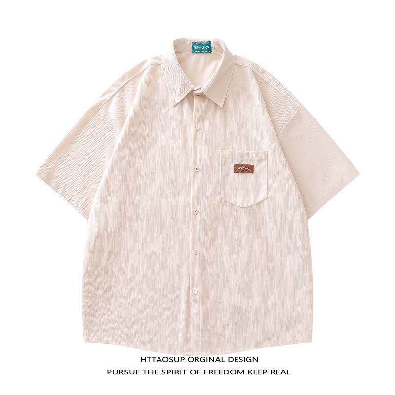 Cross-border foreign trade summer new retro Hong Kong style solid color striped short sleeve shirt I will firmly remember your face