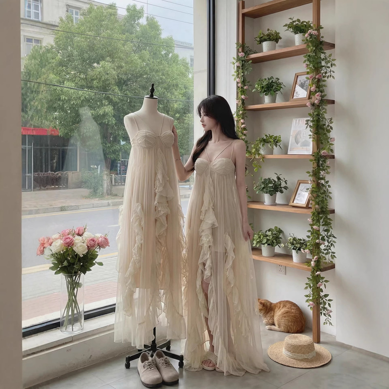 French-Style Niche Spaghetti Strap Dress for Women, Long Dress for Seaside Vacation, Super Fairy-Like Birthday Dress, Engagement Robe, Banquet Dress French-Style Niche Spaghetti Strap Dress for Women, Long Dress for Seaside Vacation, Super Fairy-Like Birthday Dress, Engagement Robe, Banquet Dress