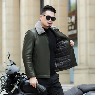 Leather Down Jacket Men's 2024 New Winter Fur Collar Middle-aged and Elderly Men's Dad's Leather Jacket Coat