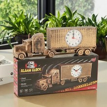 带拖头集装箱货车闹钟闹钟 时尚个性创意闹钟学生床头钟 家居闹钟