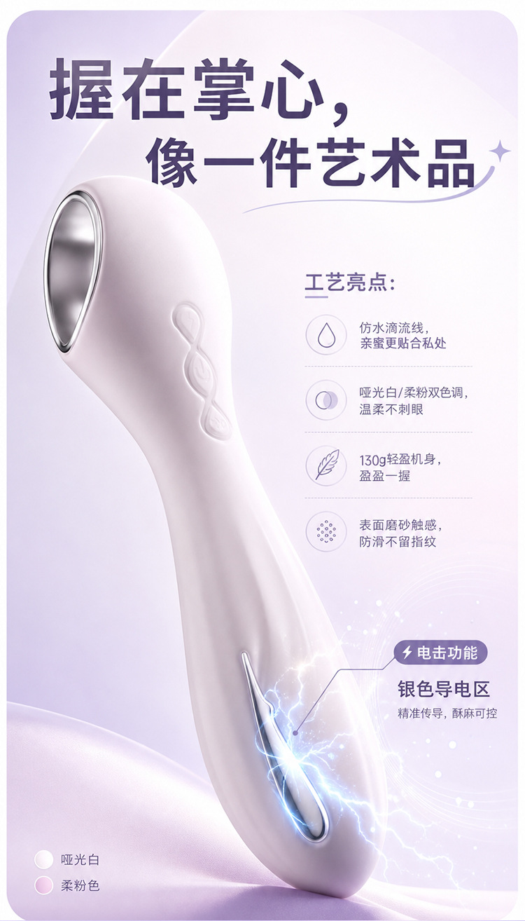 Electric Massage Wand for Women, ABS Body, Button Control, White — detail image 6