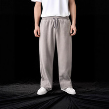 裤子男款秋冬宽松直筒韩版休闲简约纯色加绒加厚裤腿抽绳卫裤休闲