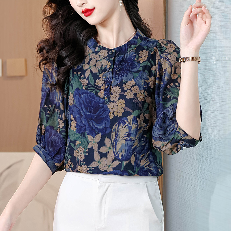 2026 Summer Silk Blouse for Women, Mid-Sleeve High-End Chiffon Shirt, Elegant and Stylish, Beautiful and Age-Reducing, Made of Mulberry Silk 2026 Summer Silk Blouse for Women, Mid-Sleeve High-End Chiffon Shirt, Elegant and Stylish, Beautiful and Age-Reducing, Made of Mulberry Silk