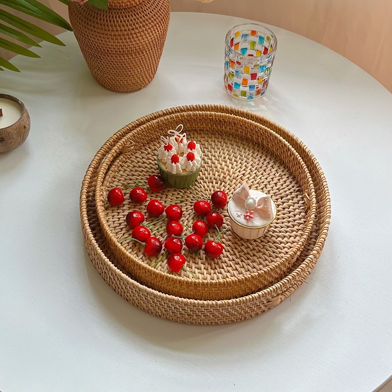 Vietnam ratán merienda de frutas creativo Nórdico de almacenamiento de fruta tejida bandeja redonda escritorio mesa de té cesta de almacenamiento