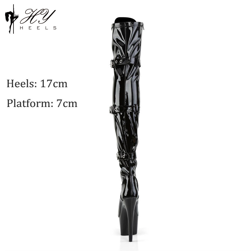 Boot nữ cao quá đầu gối ống dài 17cm, gót cao, khóa thắt lưng — Màu đen, Màu hồng, Màu trắng, Màu đỏ chi tiết 2