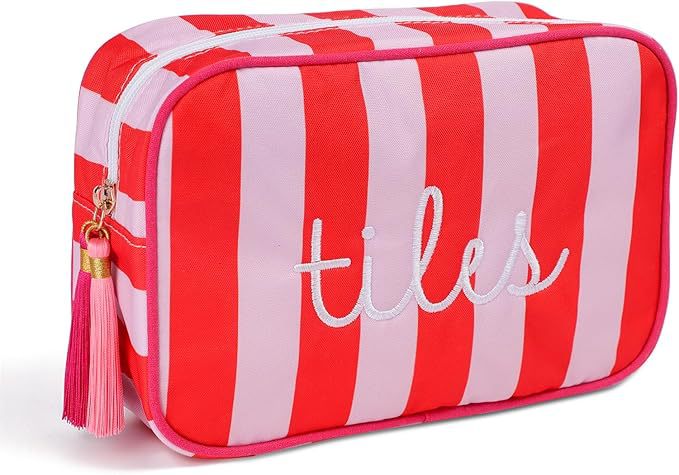 Amazon nueva bolsa de maquillaje a rayas bolsa de viaje bolsa de maquillaje de gran capacidad bolsa de mahjong bolsa portátil