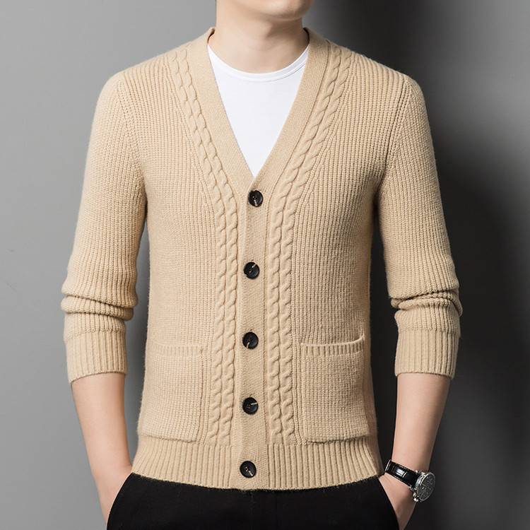 Otoño hombre suéter coreano chaqueta tendencia de cuello V hombre jersey cardigán de punto de color sólido casual jersey de punto