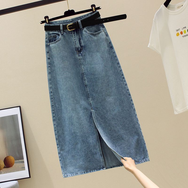 Retro high waist Denim skirt for women 2023 new design sense niche mid-length A- line split skirt summer