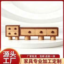 复古客厅实木电视柜客厅落地中古风家用小户型收纳储物柜一体柜子