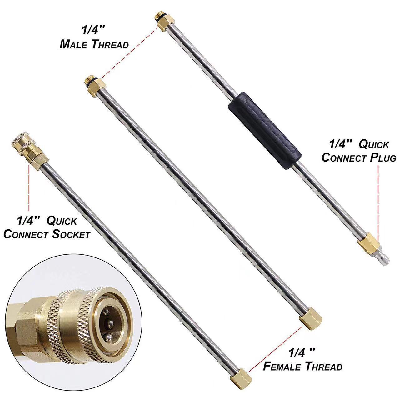 Cross-Border High-Pressure Water Gun Stainless Steel Eaves Cleaning Rod 1/ 4inch Extension Rod Extension Rod 4000Psi Set