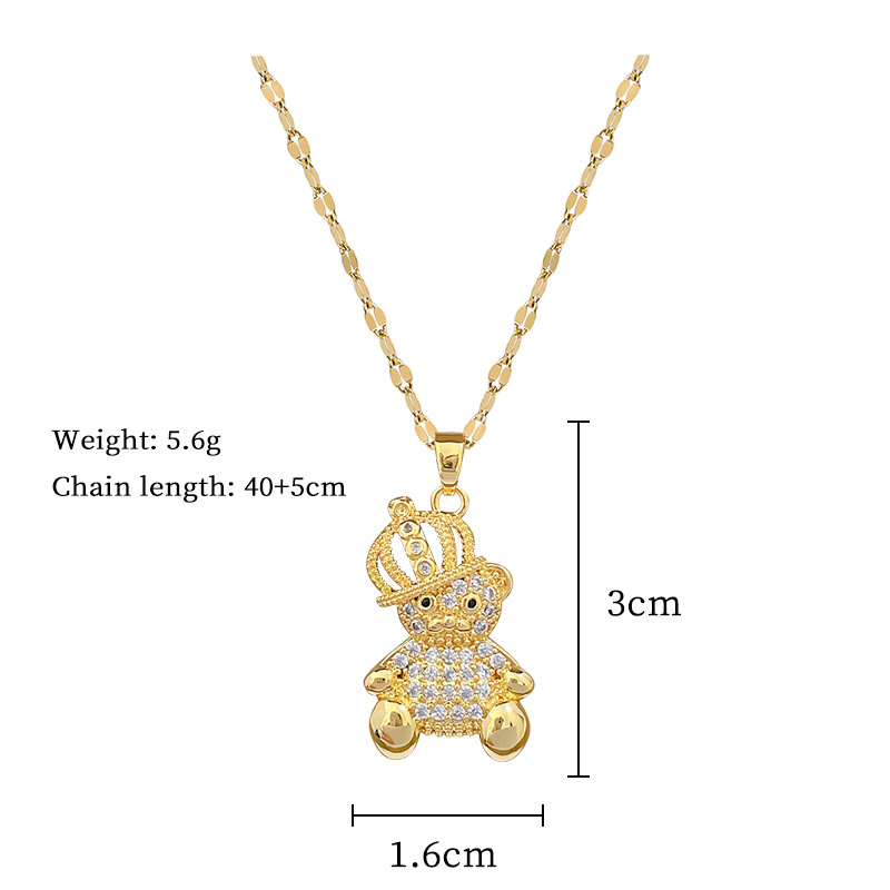 Gorgeous Diamond Bear Pendant Necklace In Titanium Steel For Women_voghion.com