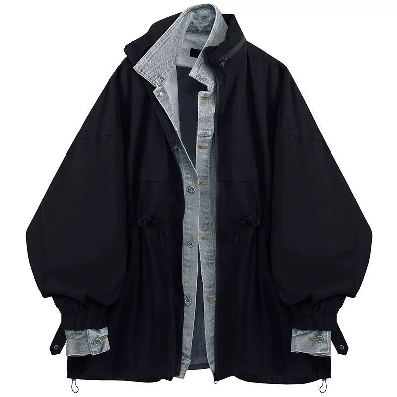 Denim set demi‑season warm jacket, oversize Korean style, layered look, S–3XL