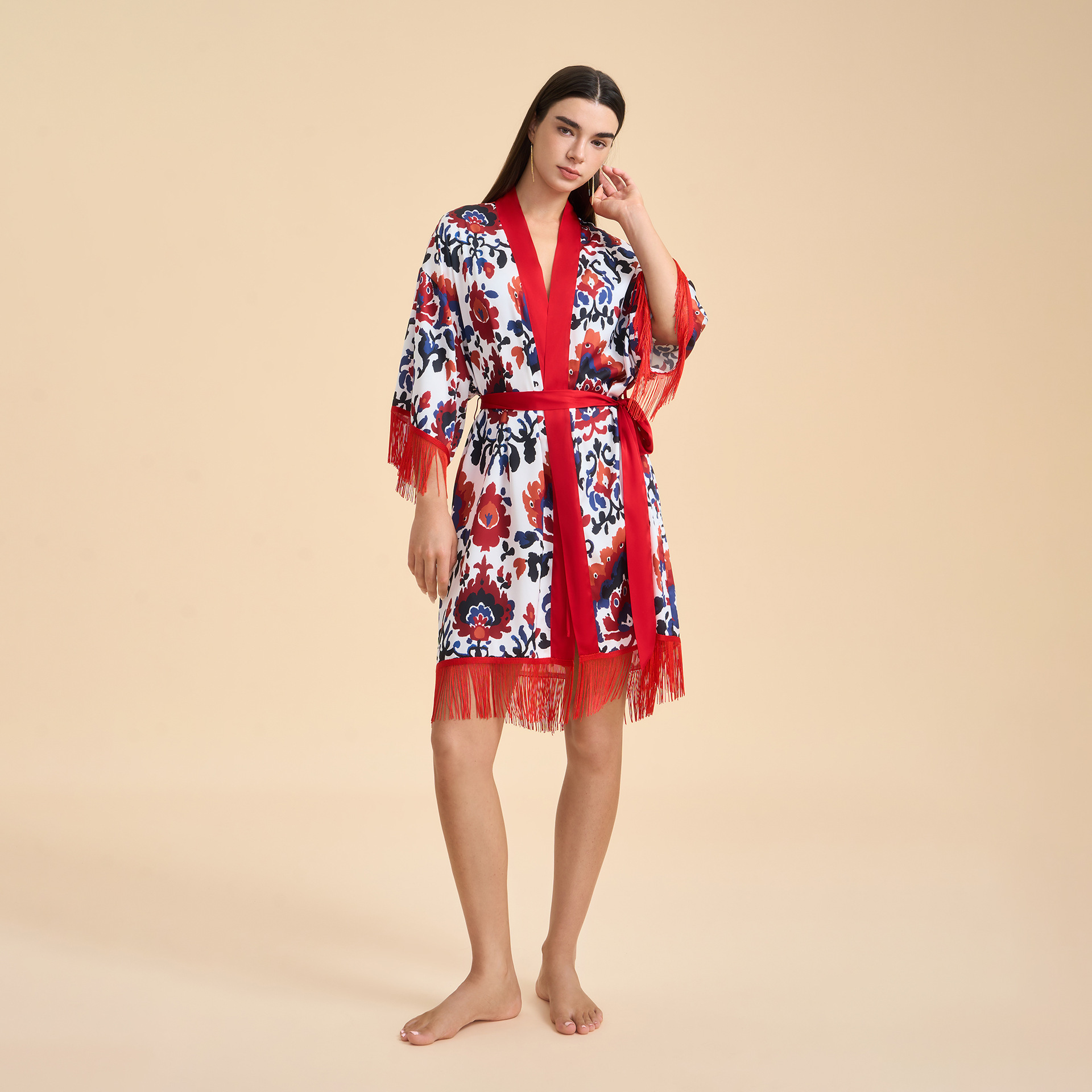 Europa y los Estados Unidos de verano nuevo satén de chiffón impresión de bordillos vestido corto suelto y cómodo vestido de dormir WP3956