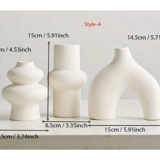 Jarrones Decorativos de Cerámica, Juego de 3 Piezas, Porcelana Blanca, Diseño Geométrico, para Decoración del Hogar