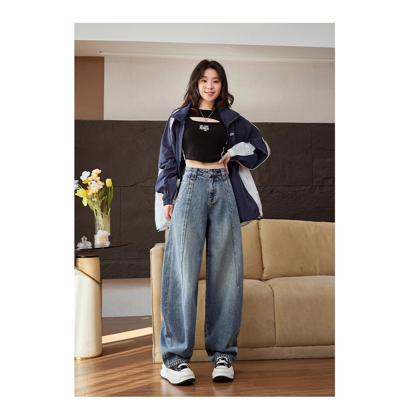 浅色弯刀牛仔裤女2025年春秋季新款小个子香蕉裤高腰显瘦阔腿裤子|undefined