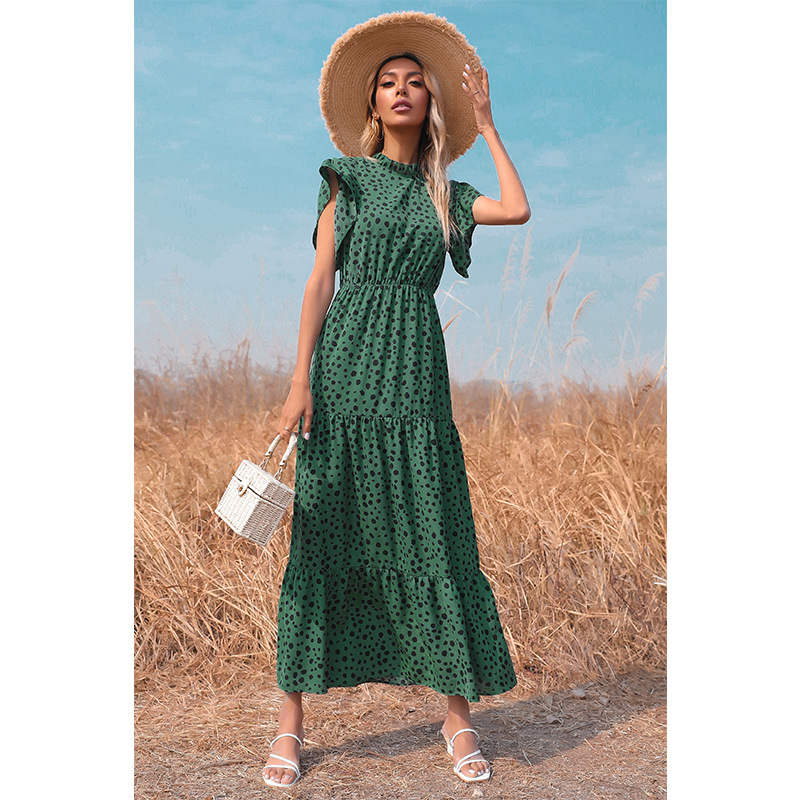 fashion loose print short-sleeved long dress  NSSA53022