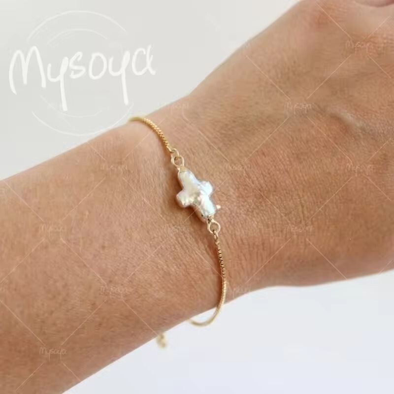 Mysoya 18-20mm Cross-Shaped Freshwater Pearl Bracelet, with Gift Box, Gift for Her and Him A0384 Mysoya 18-20mm Cross-Shaped Freshwater Pearl Bracelet, with Gift Box, Gift for Her and Him A0384
