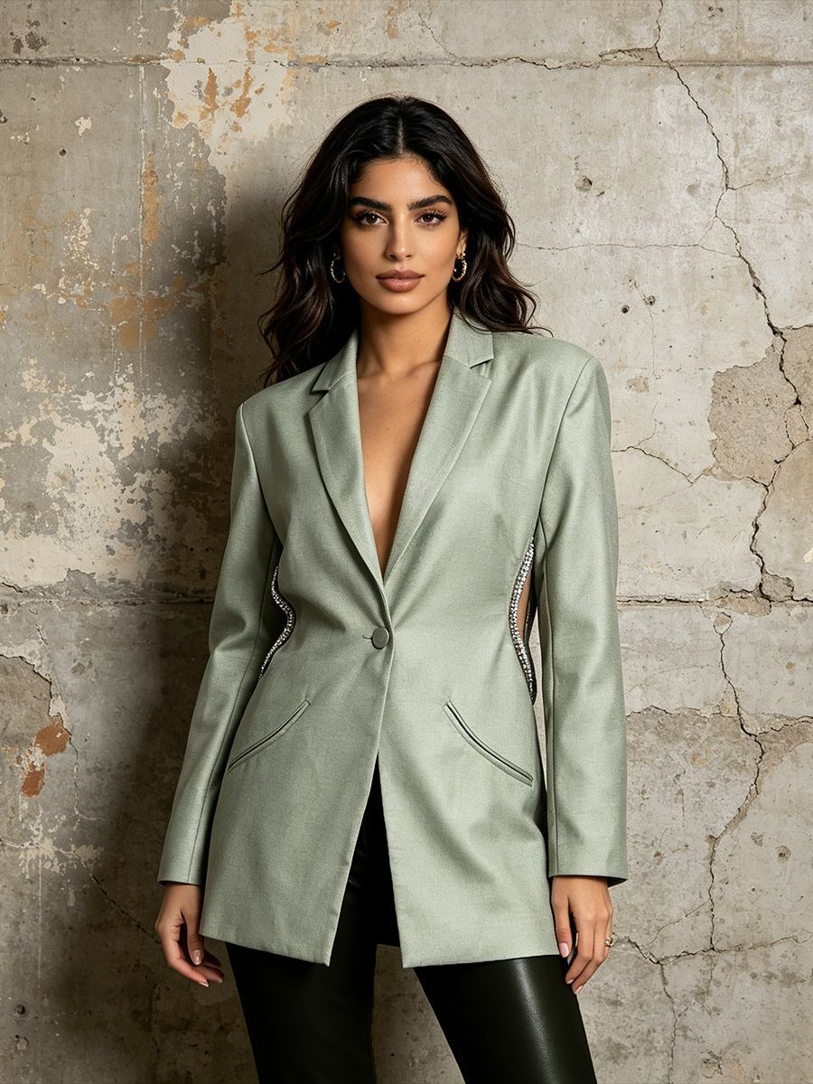 Blazer con Espalda Descubierta para Mujer de Un Botón para Oficina