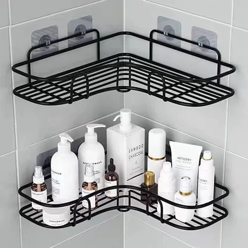No-drill Wall-Mounted Wire Toilet Storage Rack — Corner Triangle Organizer, White or Black