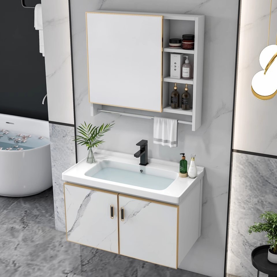 gabinete de baño combinación de todo el aluminio lavabo lavabo gabinete lavabo gabinete lavabo pequeño hogar lavabo cerámica placa de roca inteligente