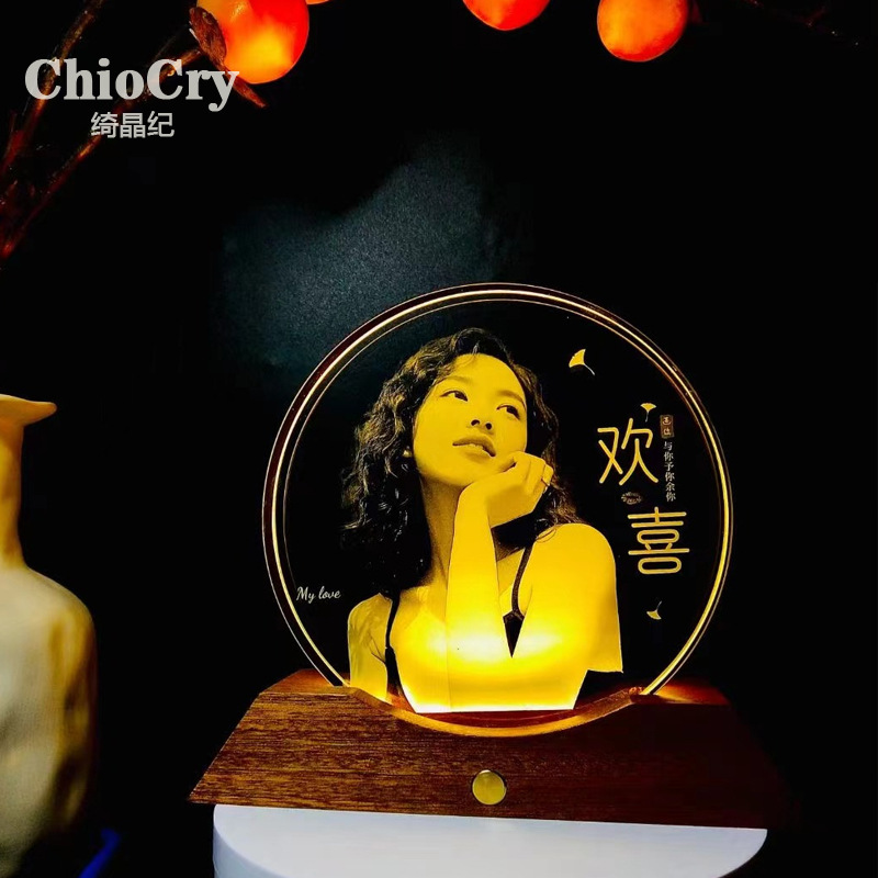 内雕水晶生日礼物灯光画小夜灯镜子摆台男女朋友摆件发光