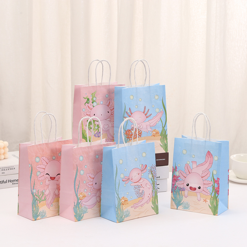 牛皮纸购物袋礼物手提袋批发海洋系列娃娃鱼外卖袋卡通小鱼礼品袋