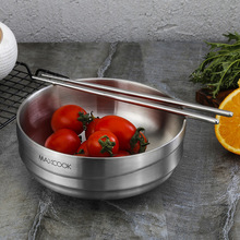 美厨304不锈钢碗 家用加厚大汤碗双层隔热防烫餐具面碗食堂成人碗