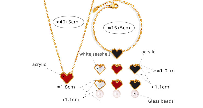 Wholesale Elegant Heart Shape Titanium Steel Pearl Plating Inlay 18k Gold Plated Shell Bracelets Earrings Necklace display picture 2