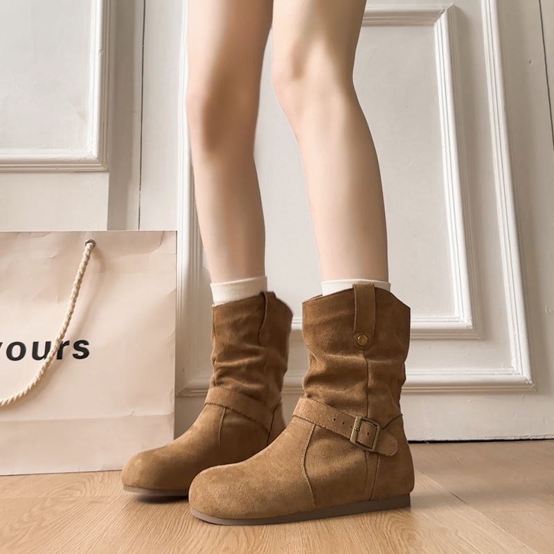 复古内增高勃肯短靴子女2025秋季新款西部牛仔靴显瘦推推靴马丁靴