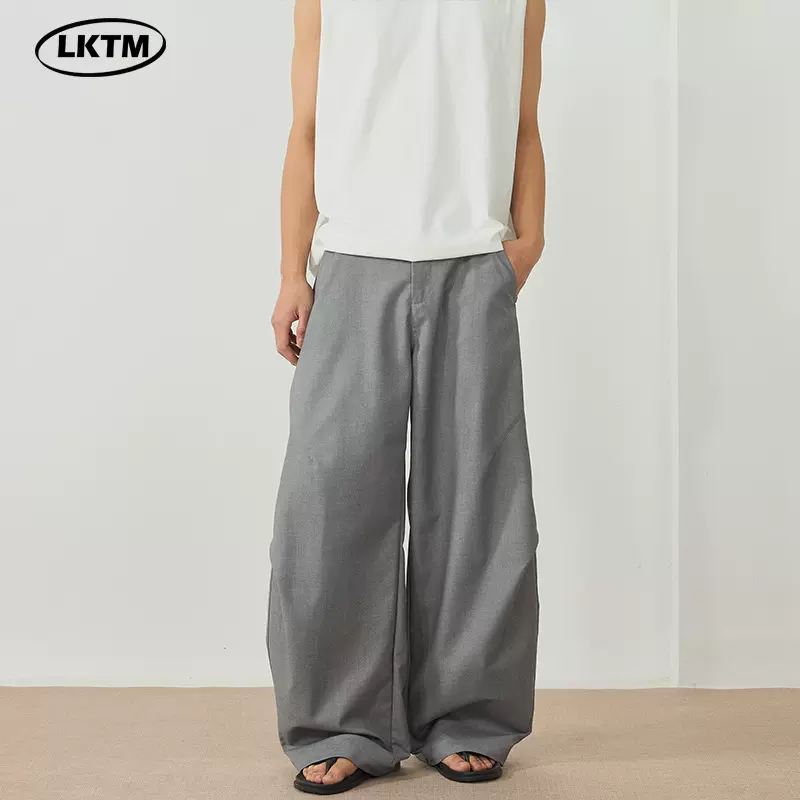 LKTM男装#美式简约高级感褶皱弯刀西裤男女宽松baggy阔腿休闲长裤