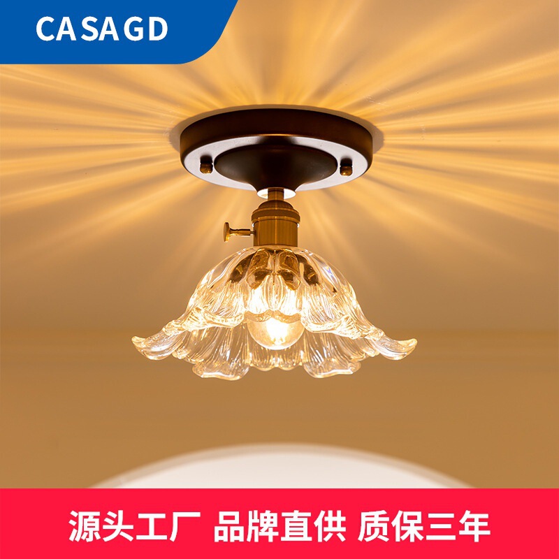 Retro French-Style Corridor Ceiling Light, Chinese-Style Vintage Minimalist Glass Foyer Light, Entryway Door Corridor Light Casagd