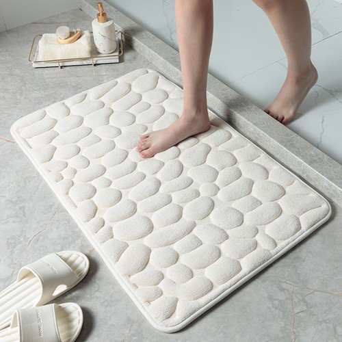 Coral velvet stone flower bath mat, household bathroom and toilet door mat, absorbent anti-slip, stain-resistant, machine washable flooring mat