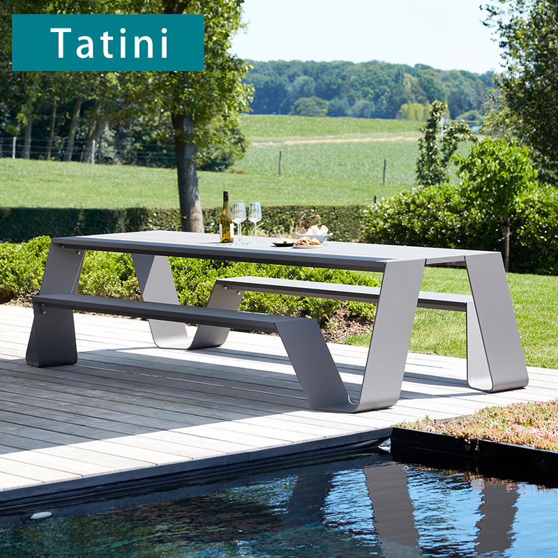 Conjunto de mesa y silla al aire libre de una pieza comedor café titular de la tarjeta pública Parque al aire libre de acero inoxidable ocio combinación muebles image 3