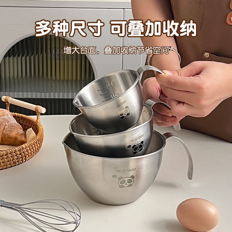 304ステンレス製オムライスハンドル付きキッチン焙煎専用目盛ボウル家庭用凉菜サラダ料理ボウル|undefined