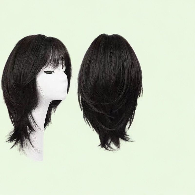 オオカミの尾鎖骨ヘアウィッグ女性用日本のかわいい個性ミディアムロングヘアボーイッシュショートウィッグフルヘッドカバー洗える|undefined