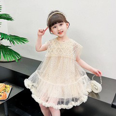 品質原創 春夏童裝韓系網紗珍珠領公主裙時尚氣質紗裙連衣裙