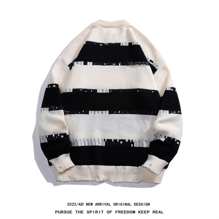 Men's Clothing Men's Oversized Knit Sweater - Trendy Unisex Casual Pullover With Stylish Jacquard Design, Comfortable Loose Fit For Autumn & Winter​_viptrois.com