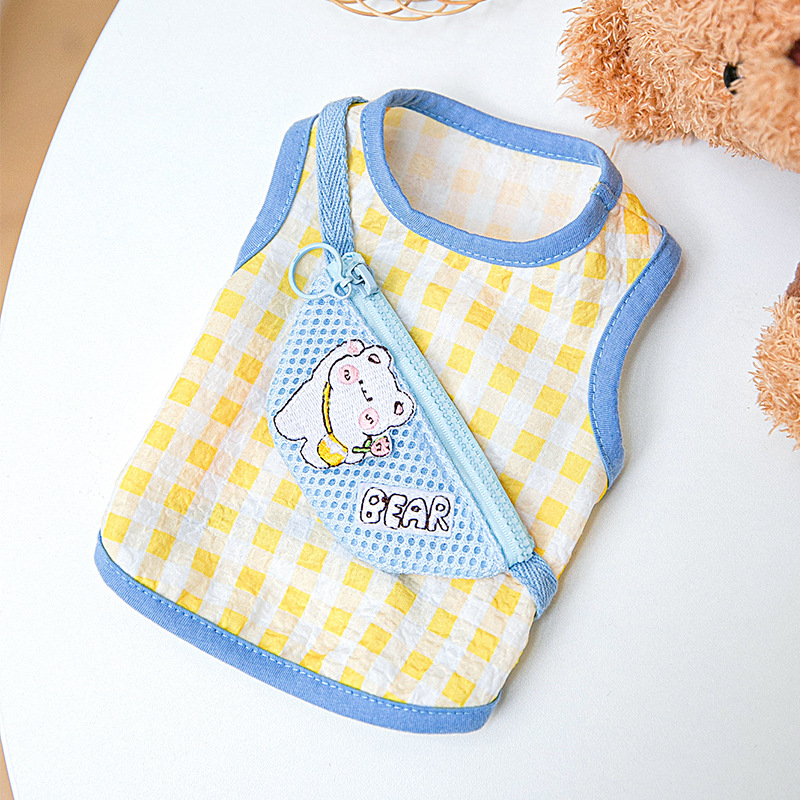 Nueva primavera y verano cachorro lindo pequeño animal mochila chaleco mochila ropa de dos patas gato lindo ropa para mascotas
