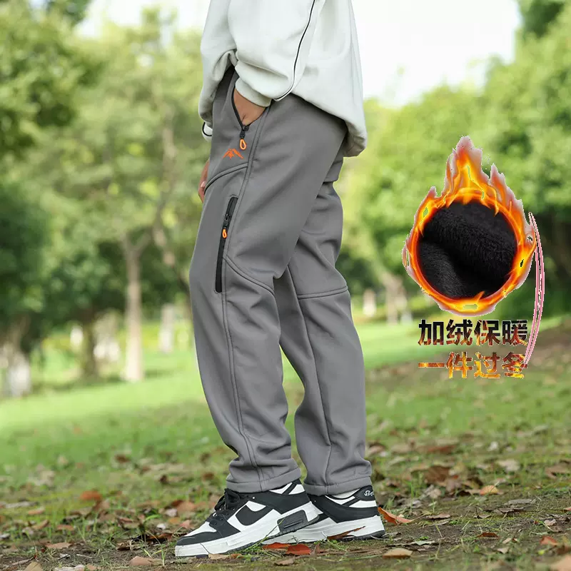 男童秋冬裤子直筒防风防水冲锋裤户外登山运动裤加绒裤中大童长裤